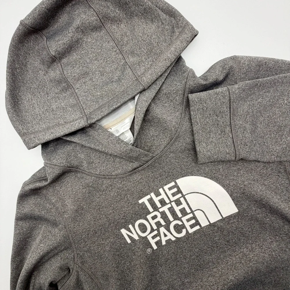 The North Face Womens Gray Heather Logo Pullover Hoodie Fleece Sweatshirt Large